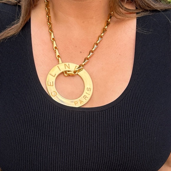 24K gold plated Celine vintage EXTRA LARGE necklace - Picture 2 of 13